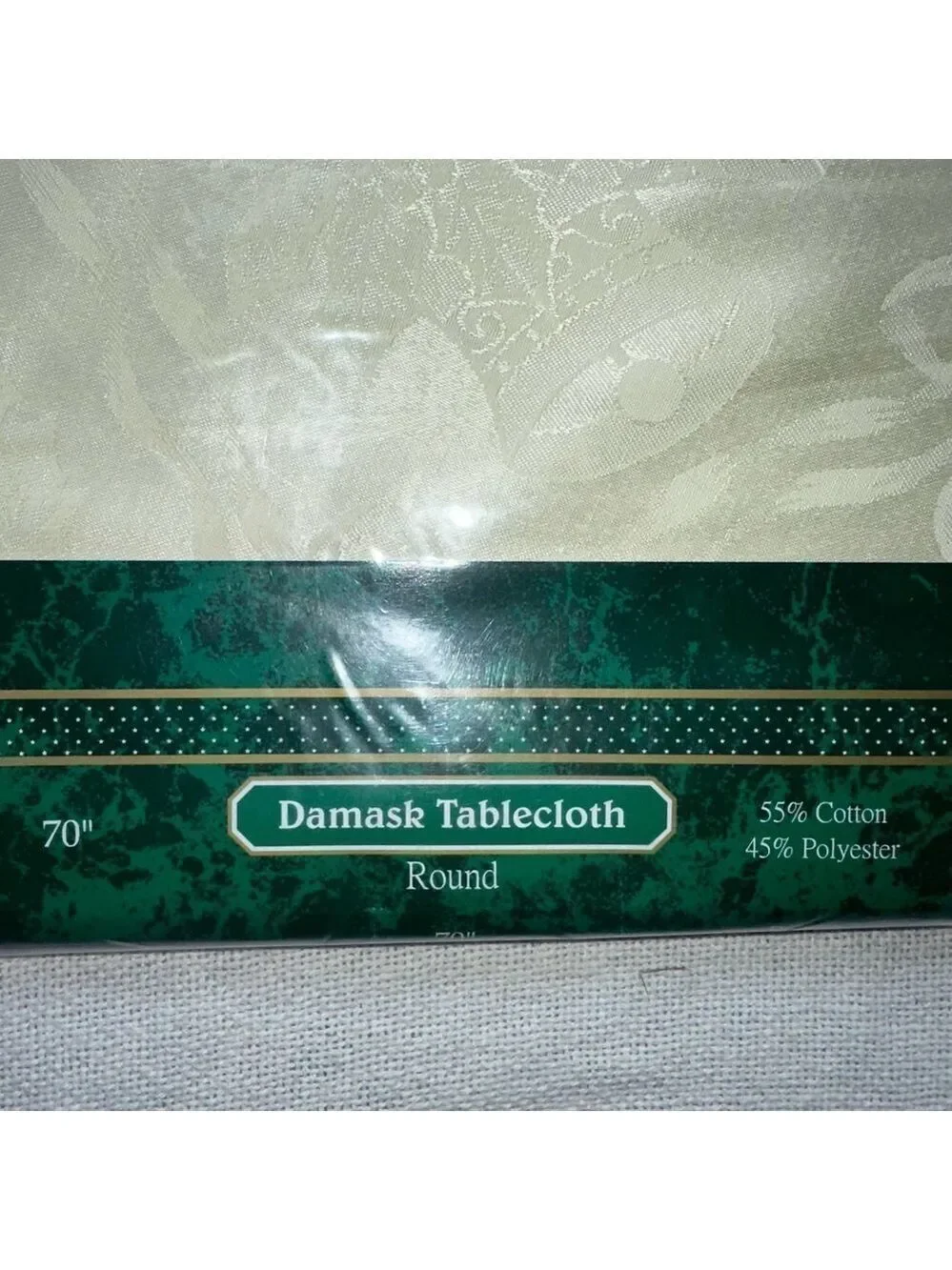 NIP Vintage Damask 70” Round Tablecloth Christmas Bells